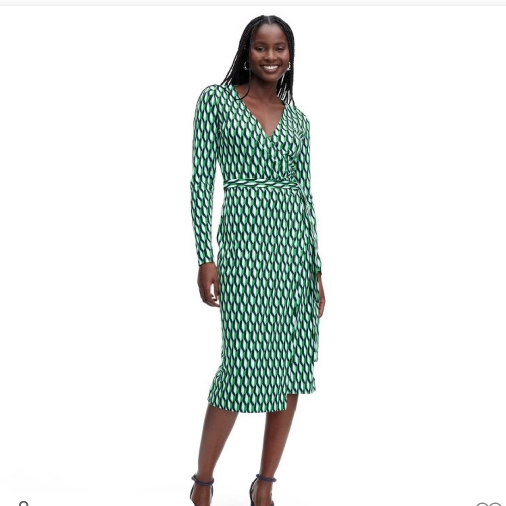 NWT XXS Women's Long Sleeve Midi Arrow Geo Green Wrap Dress - DVF for Target